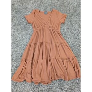 Olivia Rae Womens Ribbed Tiered Babydoll Dress Terracotta Brown V-Neck XS